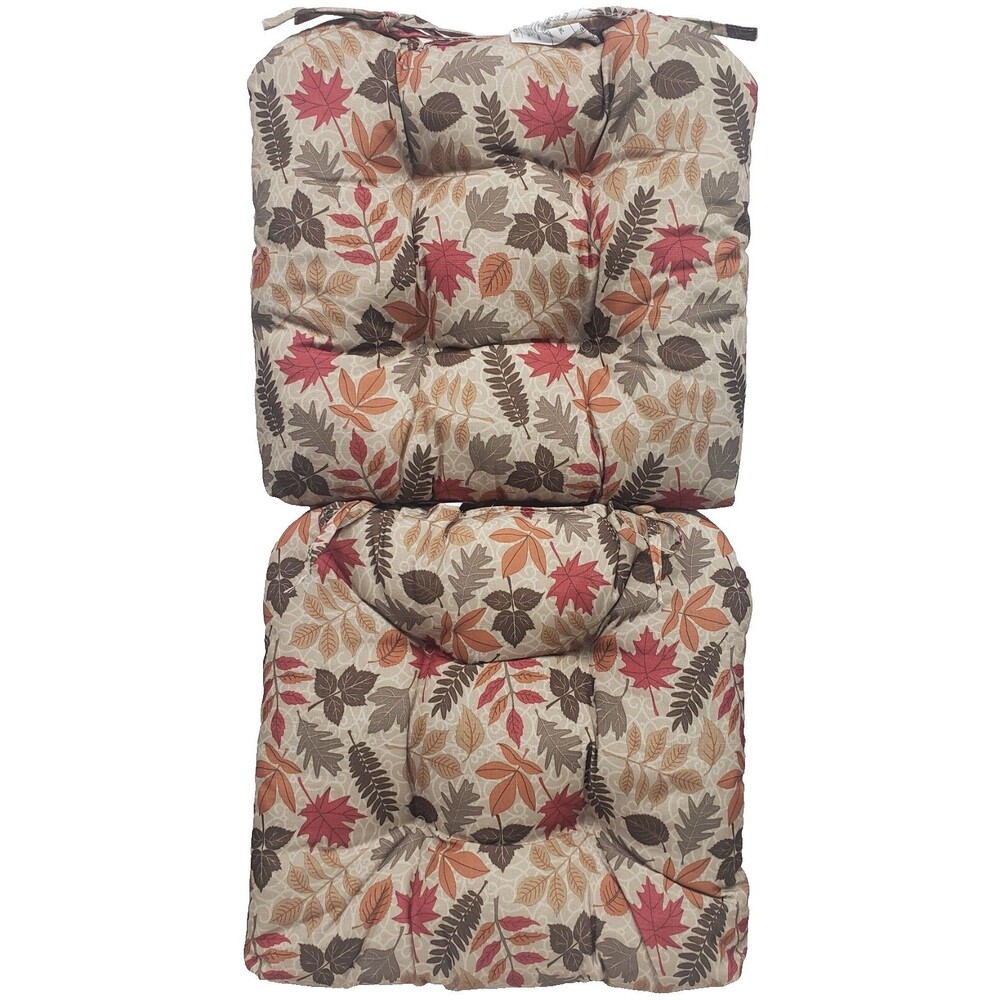 2 THICK REVERSIBLE CUSHION CHAIR PADS w/ties (16"x17") FALL COLORFUL LEAVES, CE